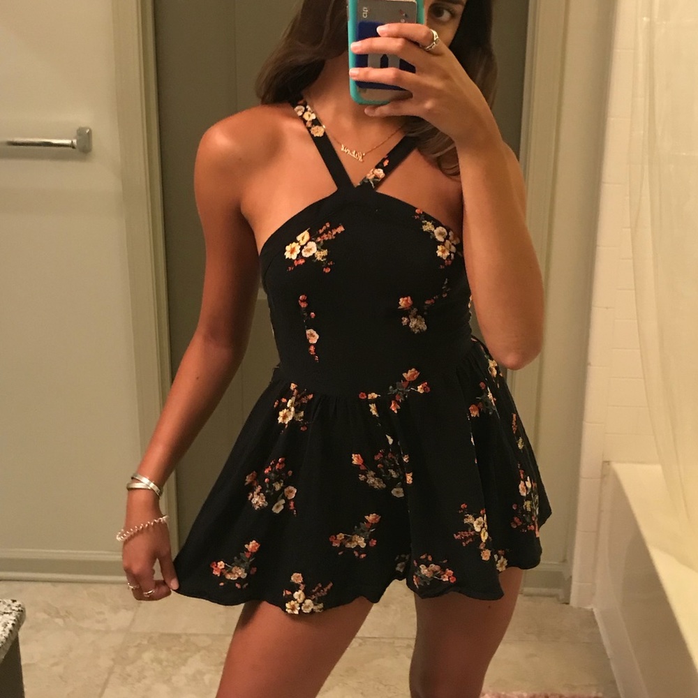 Floral Black Romper